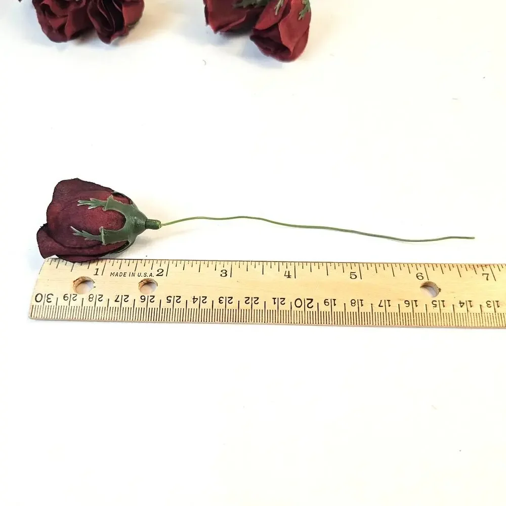 28 Burgundy Silk Rose Picks 1-inch Artificial Flowers Wedding Craft Floral Decor